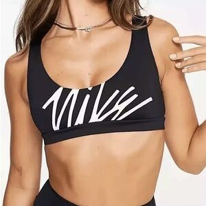 NEW Nike Black Scoop Neck Multi Logo Swim Bikini Top